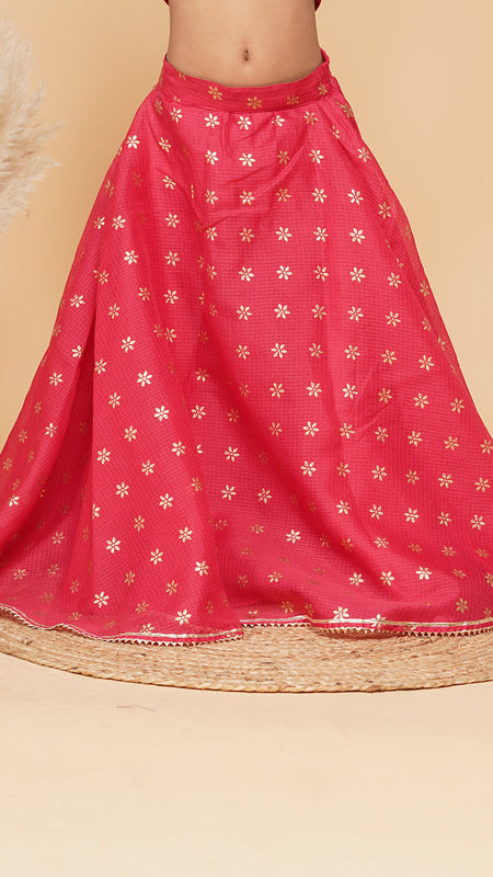 Pink Gold Foil Print Kota doriya Lehenga set
