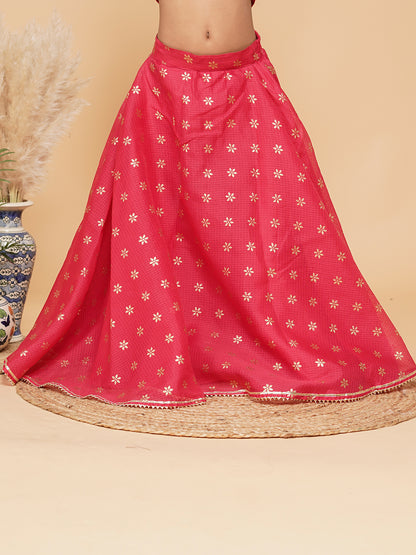 Pink Gold Foil Print Kota doriya Lehenga set