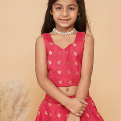 Pink Gold Foil Print Kota doriya Lehenga set