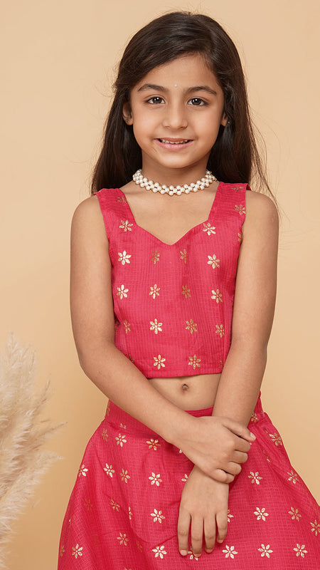 Pink Gold Foil Print Kota doriya Lehenga set