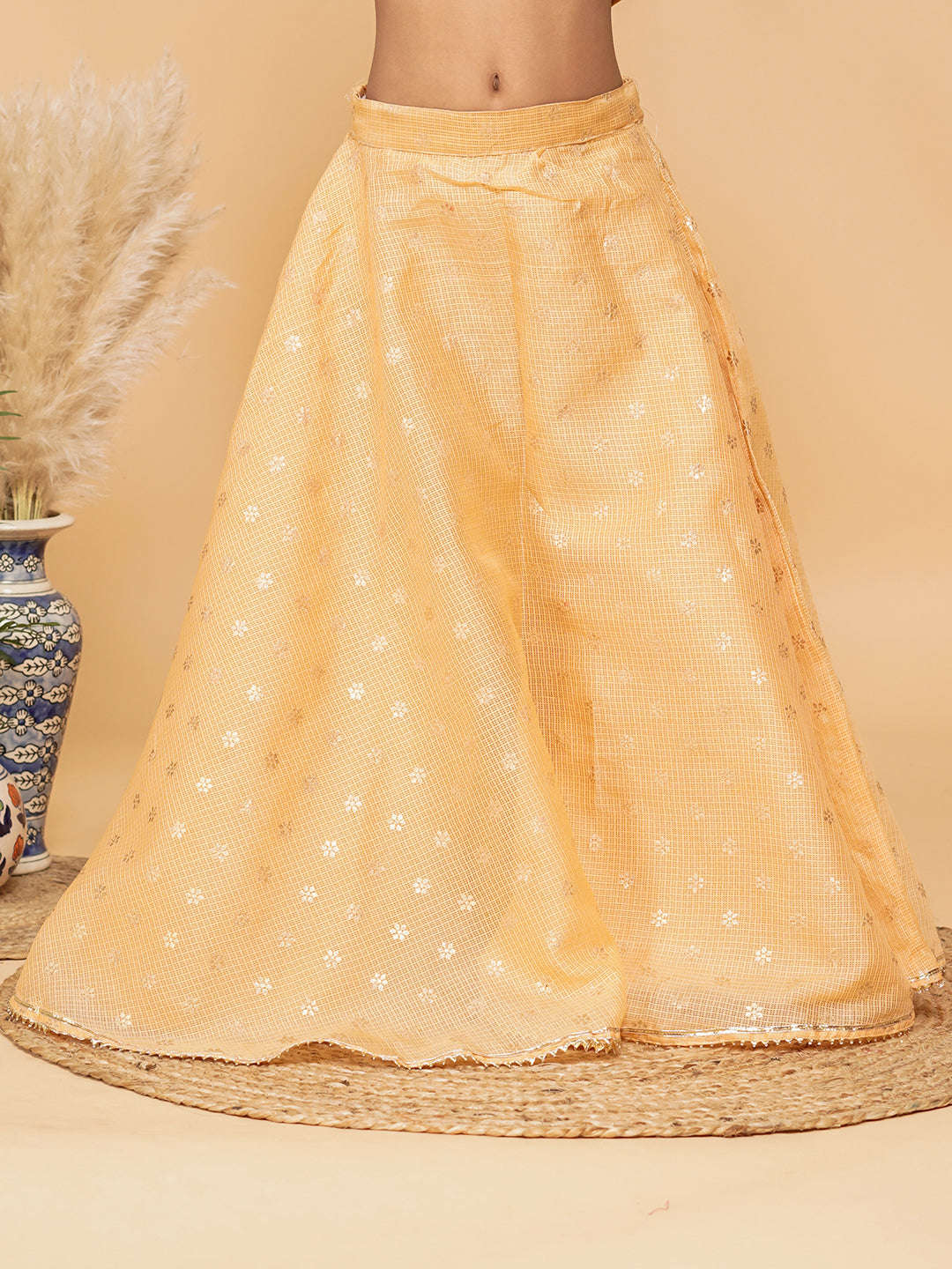 Gold Foil Print Kota doriya Lehenga set