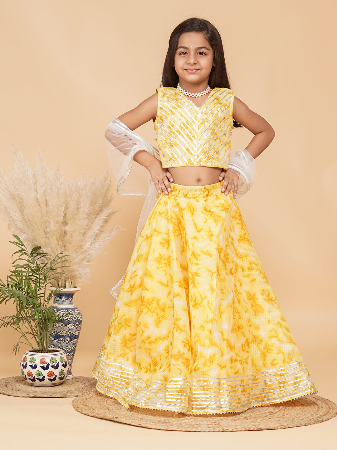 Yellow Shibori Kota doriya Lehenga set