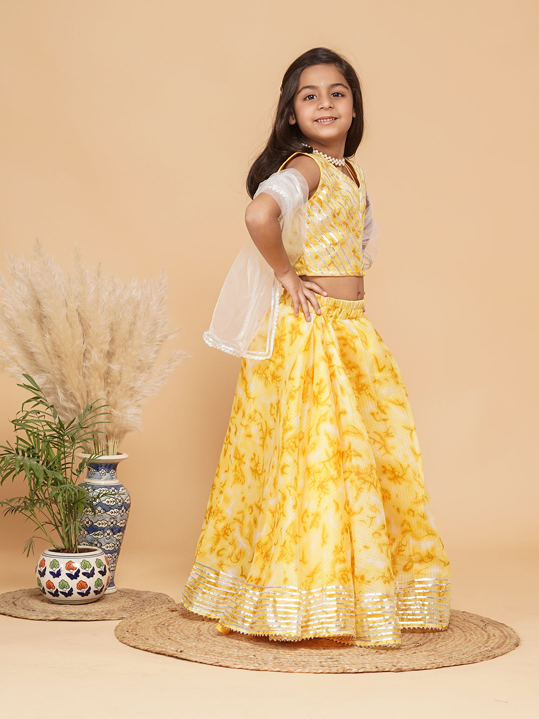 Yellow Shibori Kota doriya Lehenga set