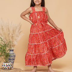 Bandhani Foil Print Tiered Dress