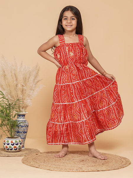 Bandhani Foil Print Tiered Dress