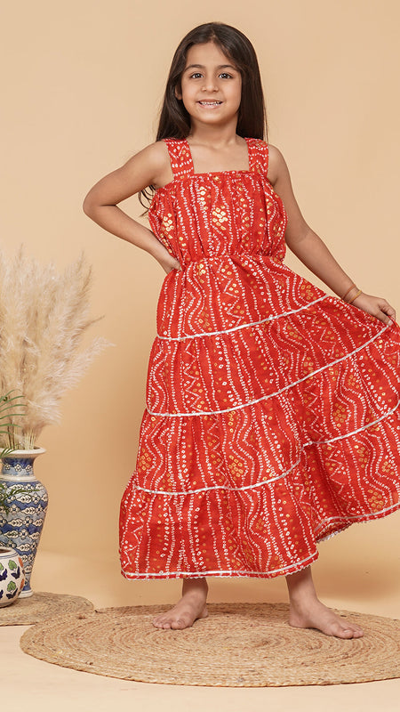 Bandhani Foil Print Tiered Dress