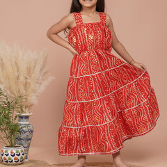 Bandhani Foil Print Tiered Dress