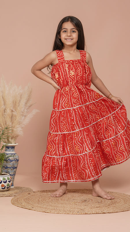 Bandhani Foil Print Tiered Dress