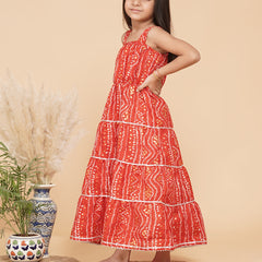 Bandhani Foil Print Tiered Dress