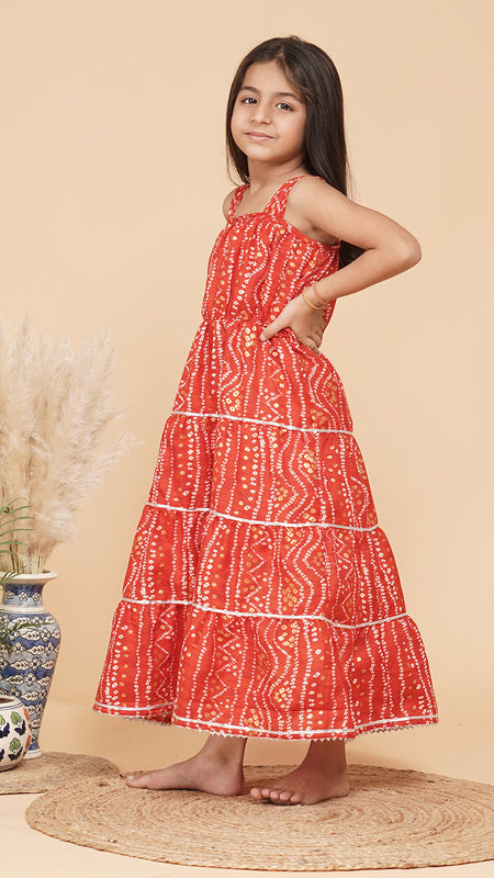 Bandhani Foil Print Tiered Dress