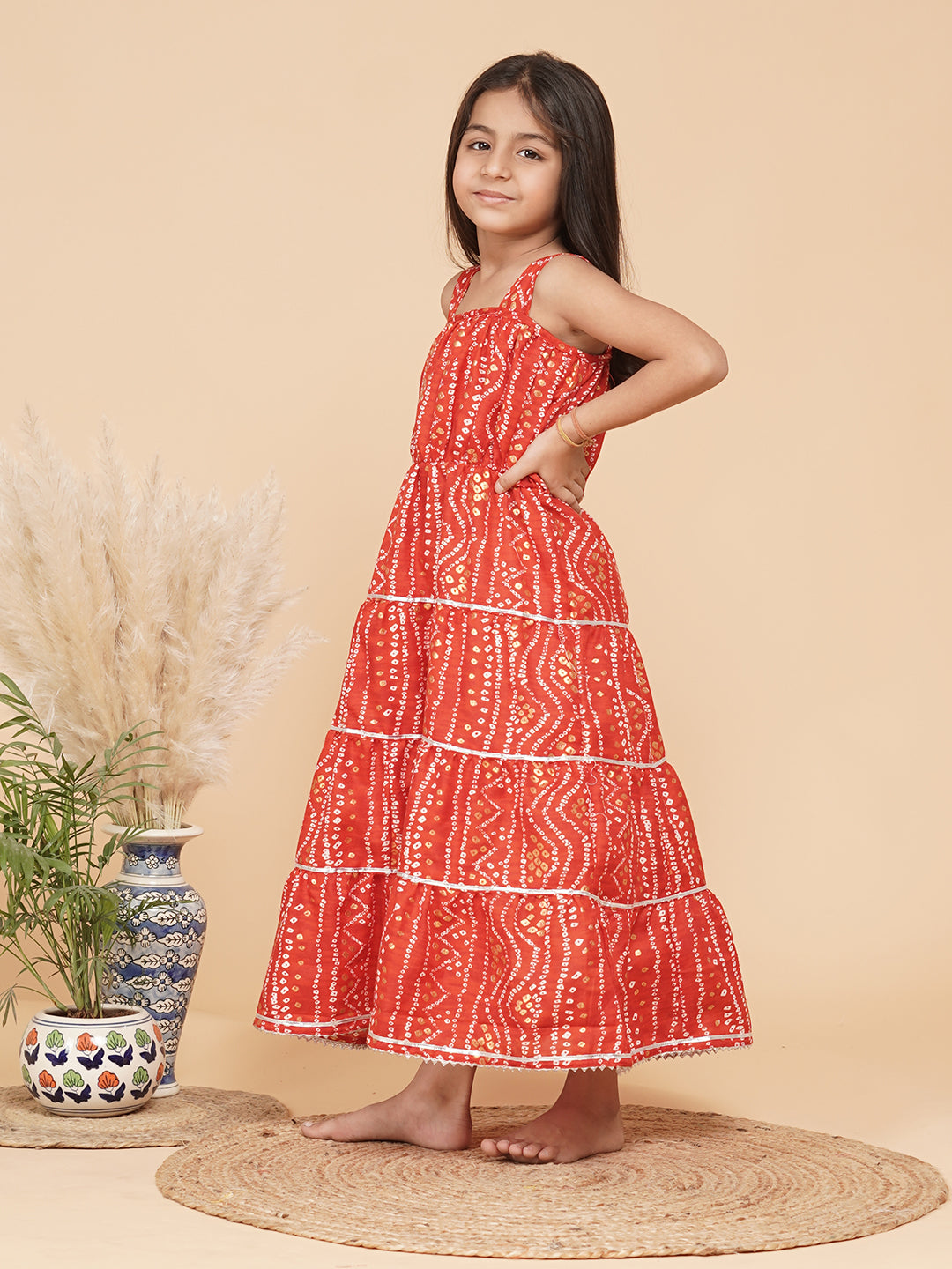 Bandhani Foil Print Tiered Dress