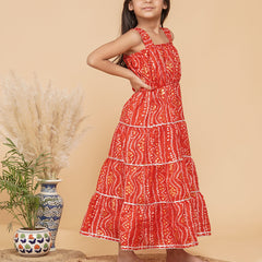 Bandhani Foil Print Tiered Dress