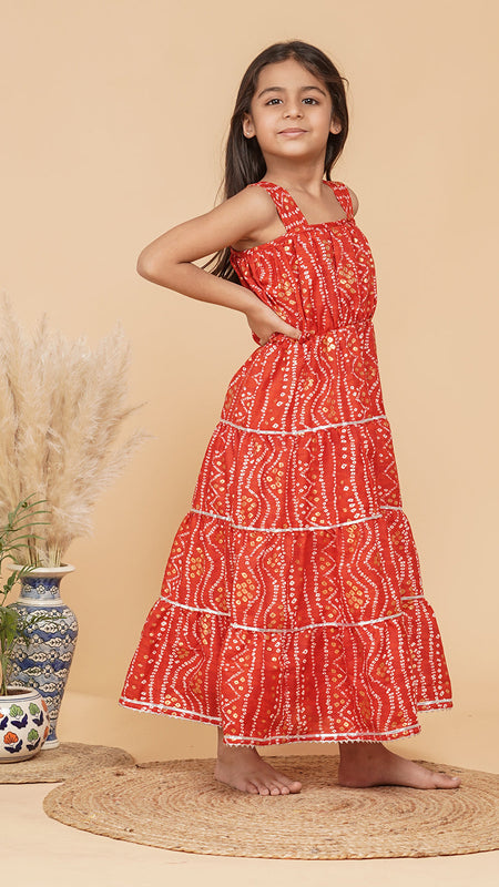 Bandhani Foil Print Tiered Dress