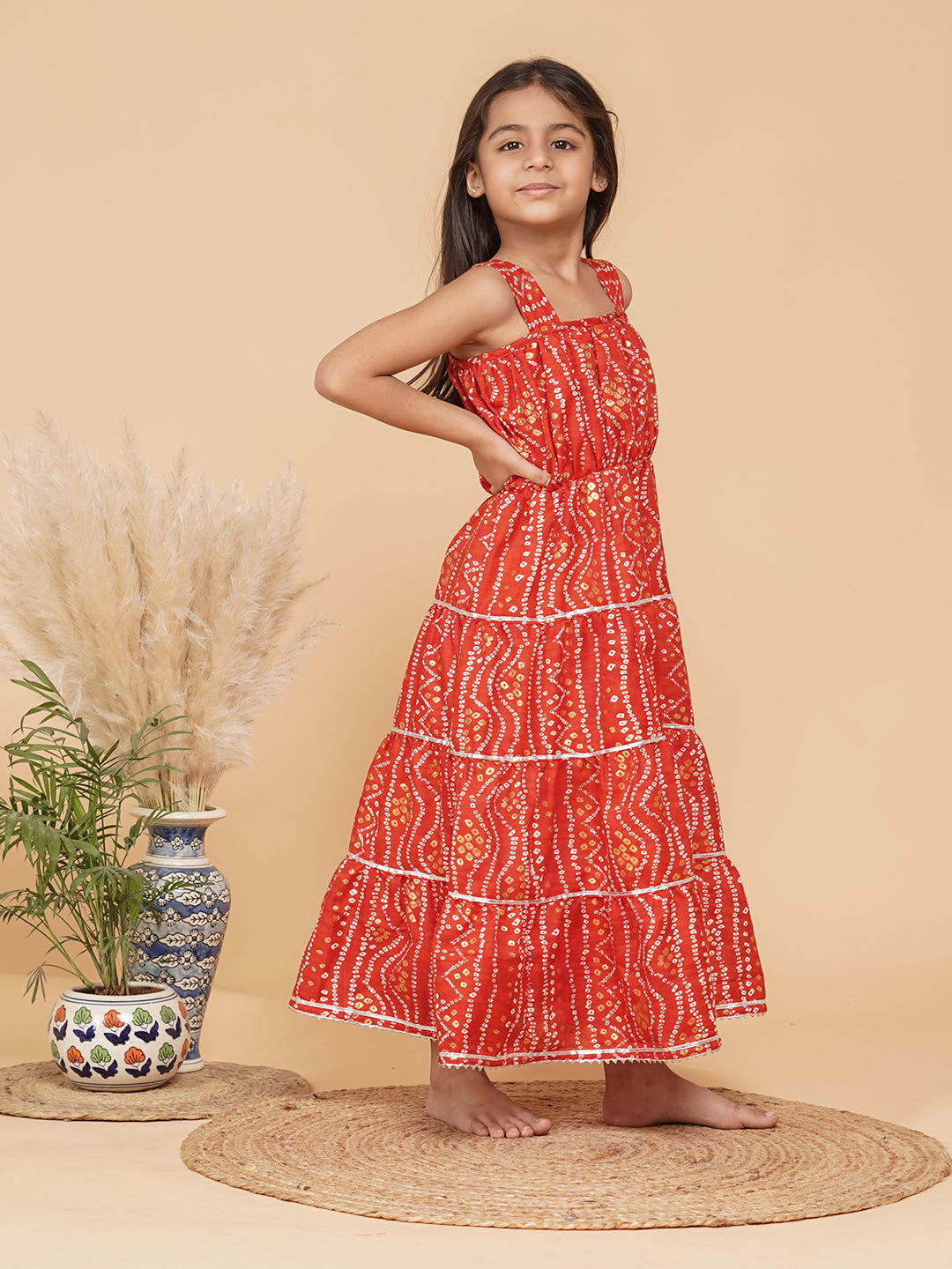 Bandhani Foil Print Tiered Dress