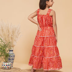Bandhani Foil Print Tiered Dress