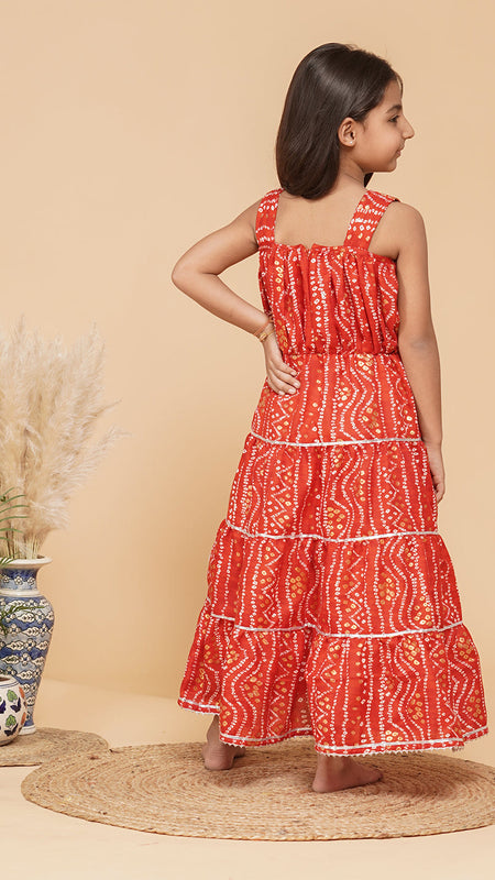 Bandhani Foil Print Tiered Dress