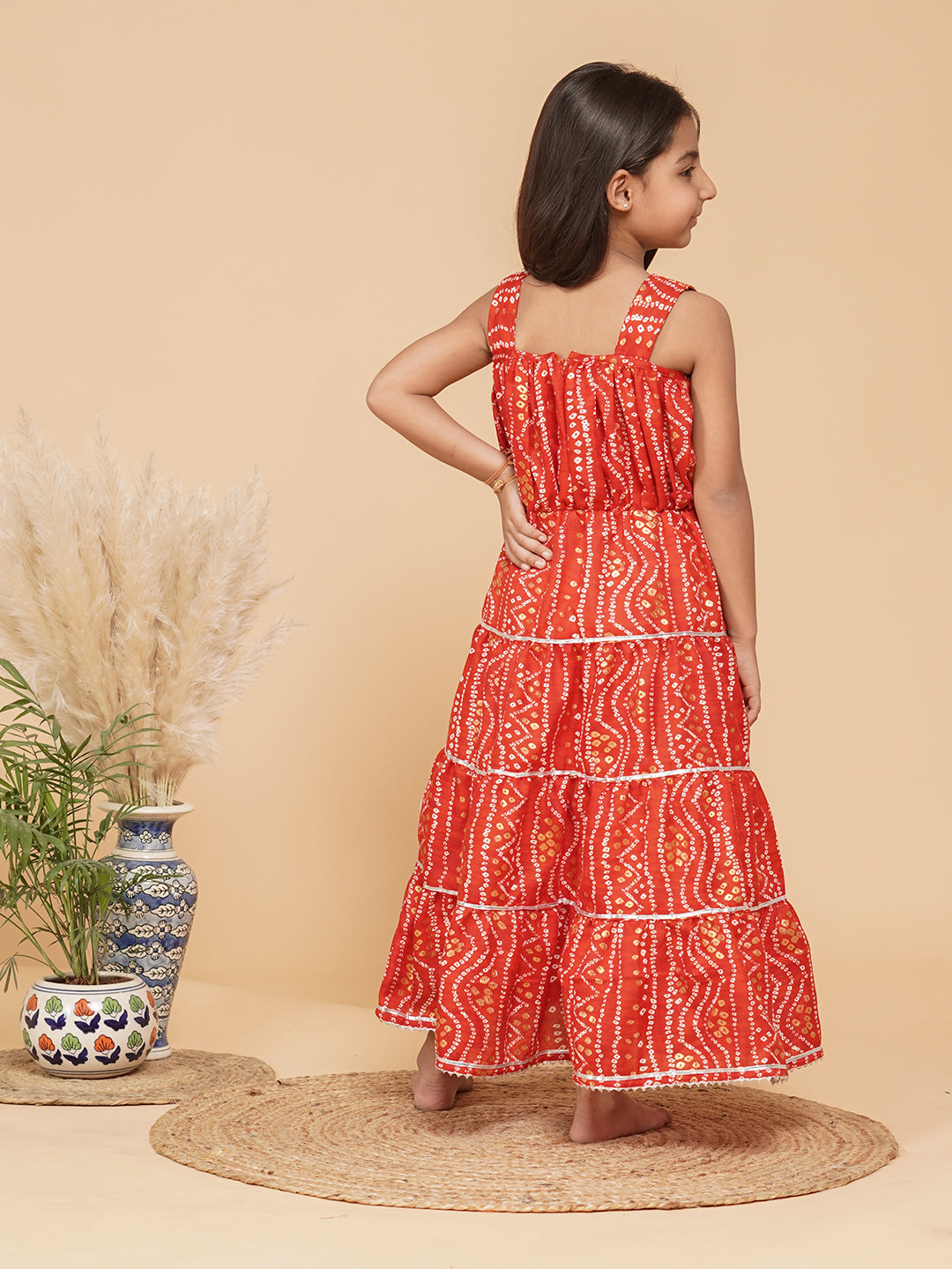 Bandhani Foil Print Tiered Dress