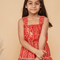 Bandhani Foil Print Tiered Dress