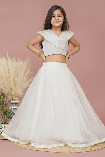 Grey Organza Crop top Skirt set