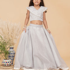 Grey Organza Crop top Skirt set