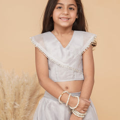 Grey Organza Crop top Skirt set