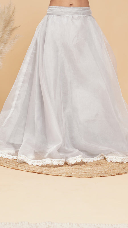 Grey Organza Crop top Skirt set