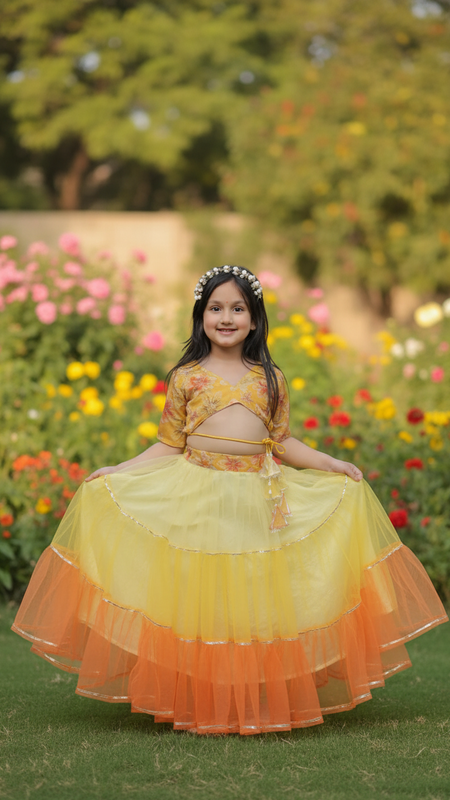Yellow Multi colored Lehenga set