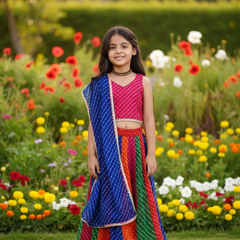 Pink Pachrangi Leheriya Lehenga Set