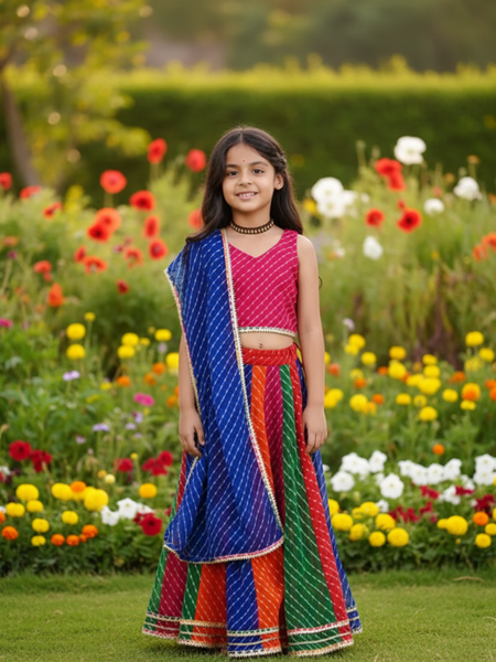 Pink Pachrangi Leheriya Lehenga Set
