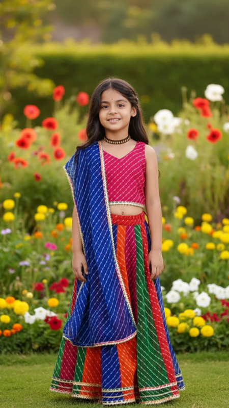 Pink Pachrangi Leheriya Lehenga Set