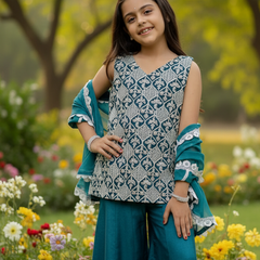 Rama Green Embroidered Design Kurta Palazzo Dupatta Set