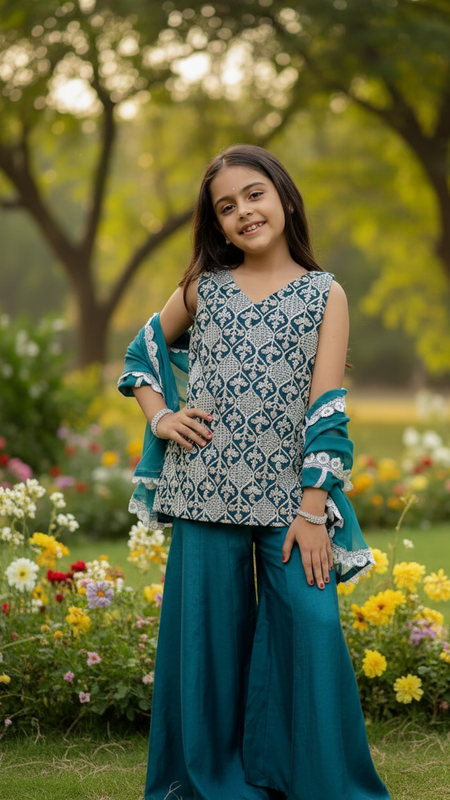 Rama Green Embroidered Design Kurta Palazzo Dupatta Set