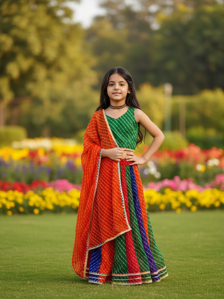 Pachrangi Leheriya Lehenga Set