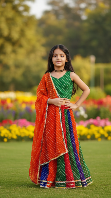 Pachrangi Leheriya Lehenga Set