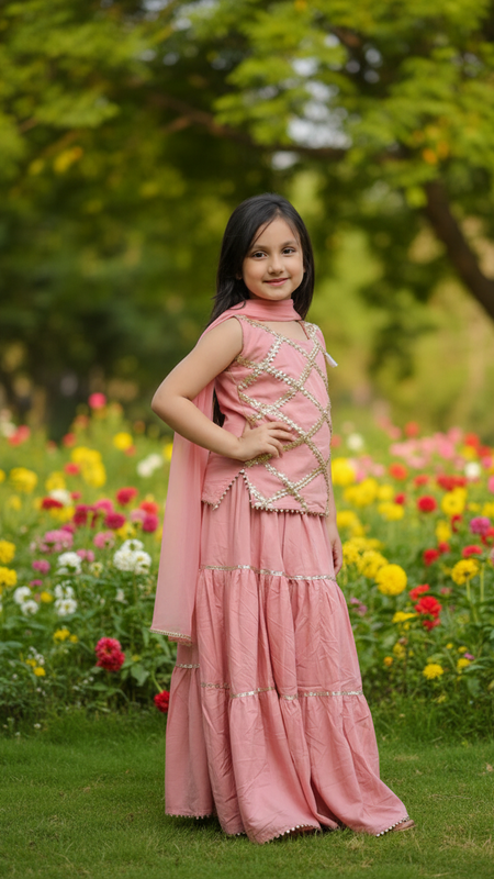 Baby Pink Kurti Lehenga set