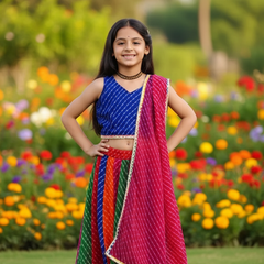 Blue Pachrangi Leheriya Lehenga Set