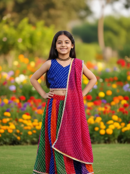 Blue Pachrangi Leheriya Lehenga Set