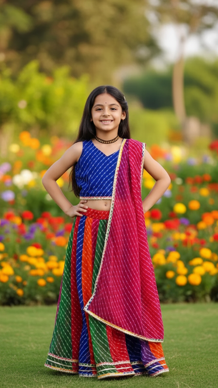 Blue Pachrangi Leheriya Lehenga Set