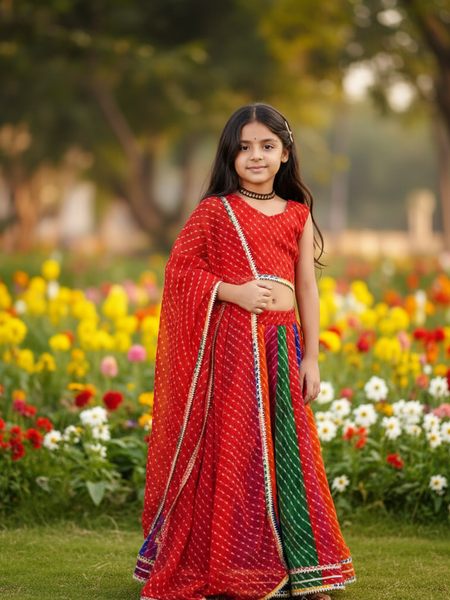 Red Georgette Pachrangi Lehenga Set