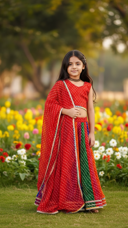 Red Georgette Pachrangi Lehenga Set