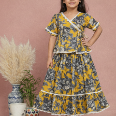 Yellow Grey Floral Print Coord set