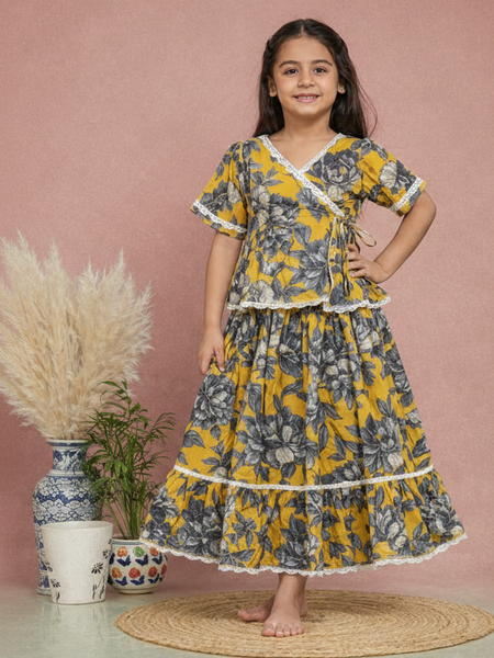 Yellow Grey Floral Print Coord set
