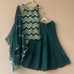 Green Multicolor Gota Design Kurta Palazzo Dupatta Set