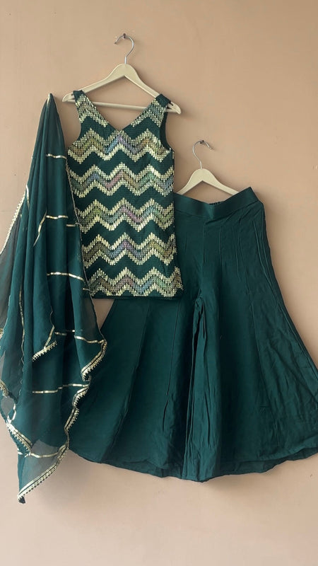 Green Multicolor Gota Design Kurta Palazzo Dupatta Set