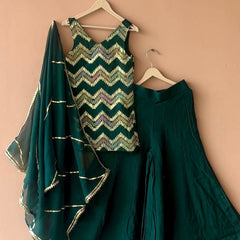 Green Multicolor Gota Design Kurta Palazzo Dupatta Set