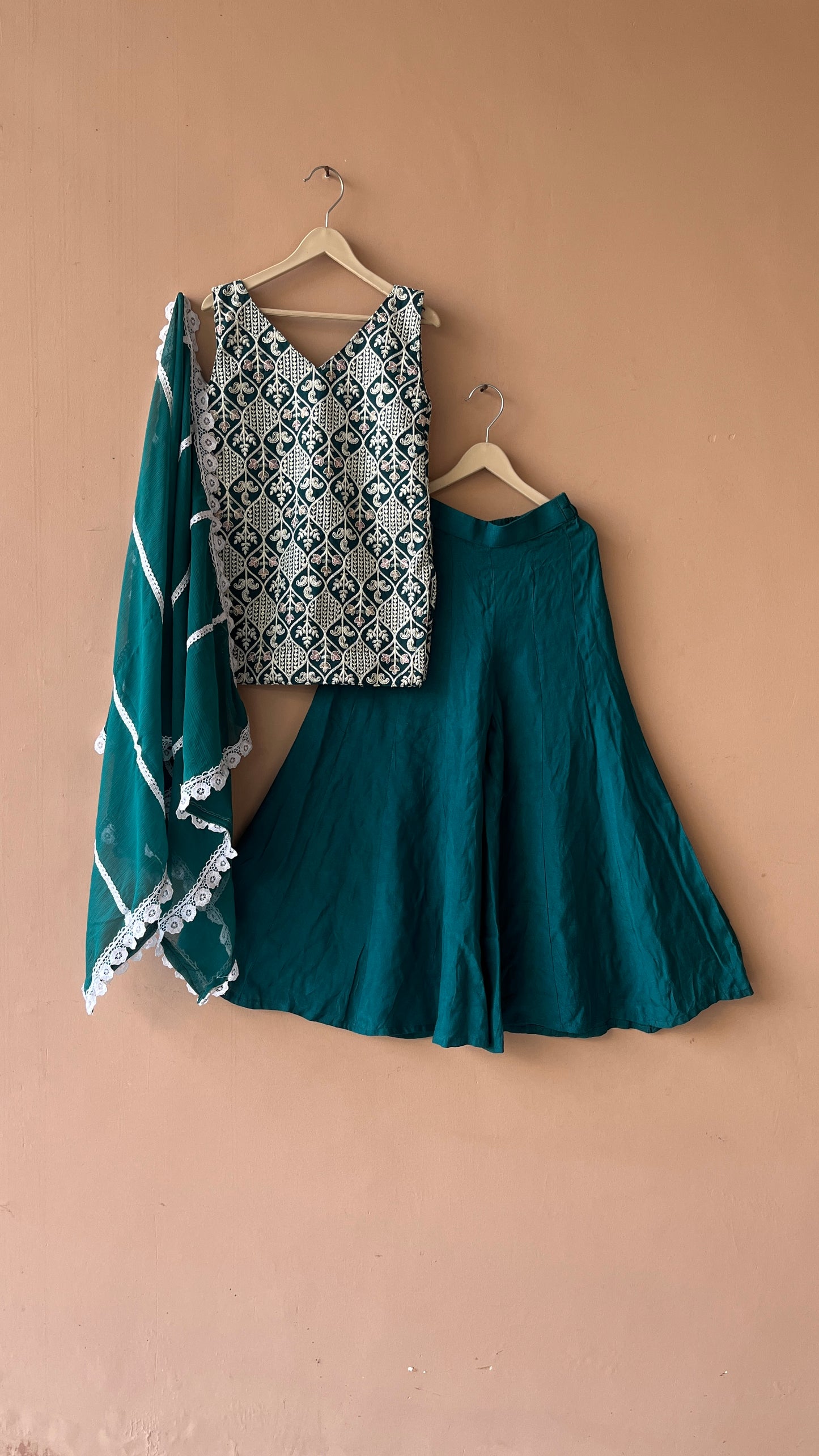 Rama Green Embroidered Design Kurta Palazzo Dupatta Set