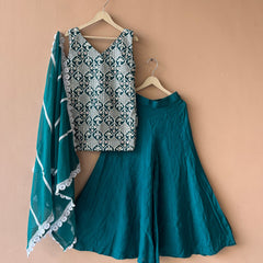 Rama Green Embroidered Design Kurta Palazzo Dupatta Set