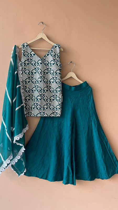 Rama Green Embroidered Design Kurta Palazzo Dupatta Set