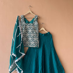 Rama Green Embroidered Design Kurta Palazzo Dupatta Set