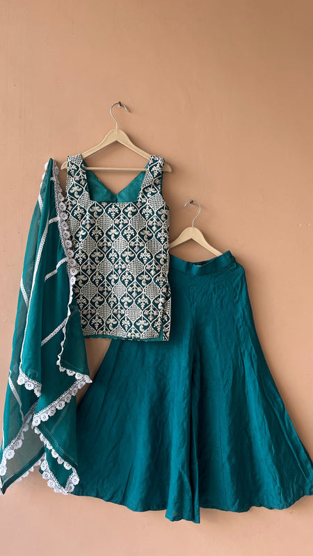 Rama Green Embroidered Design Kurta Palazzo Dupatta Set